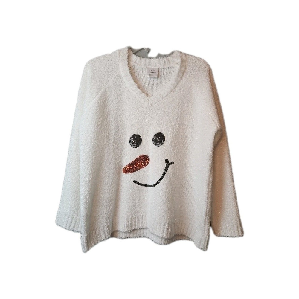 Fashion by Mirabeau Snowman Sweater with Sparkle Yarn Size Small